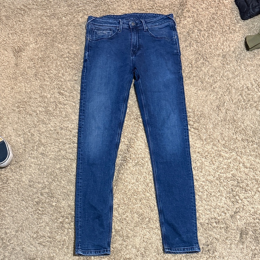 Pepe Jeans Blue with Brown Leather Patch regular waist slim fit skinny